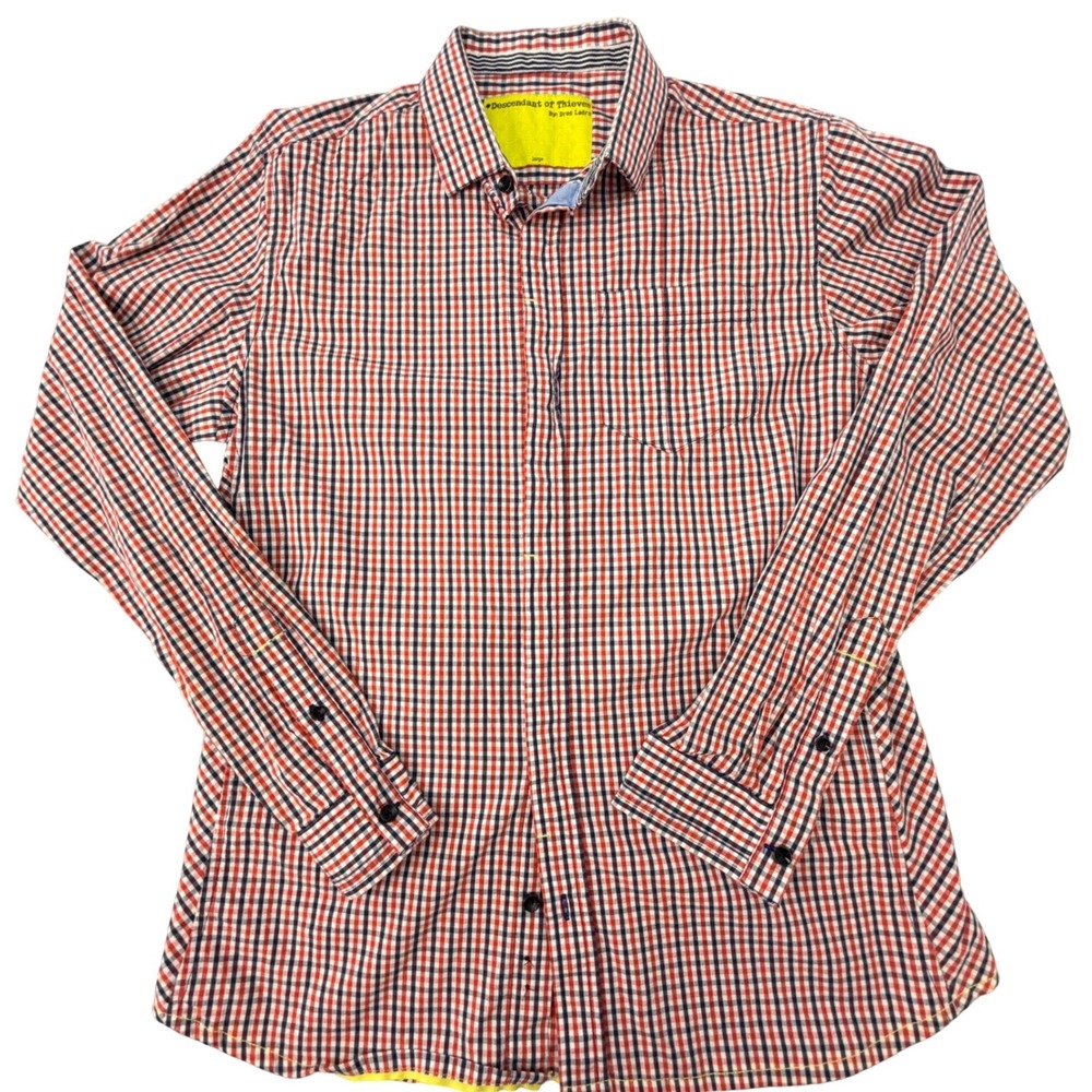 Descendant of Thieves Mens Large‎ Gingham Button Down Shirt Red Navy Limited Ed